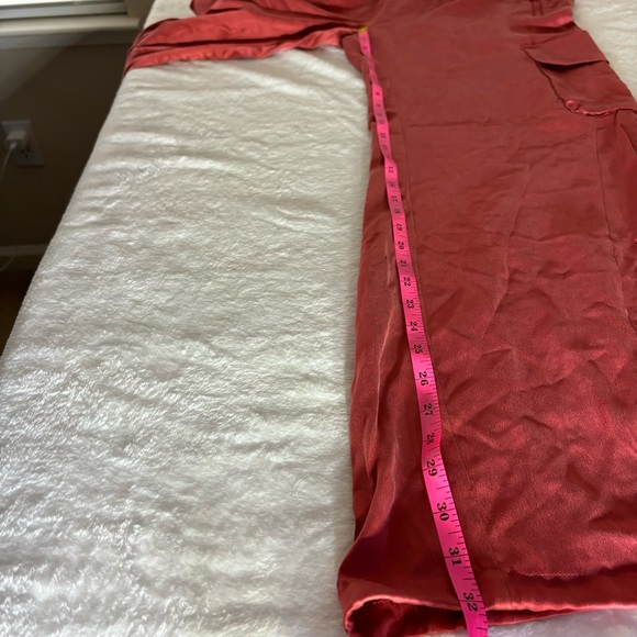 Blanc Noir Chelsea Silk Wide Leg Cargo Pant, Cranberry size Large - Picture 14 of 16